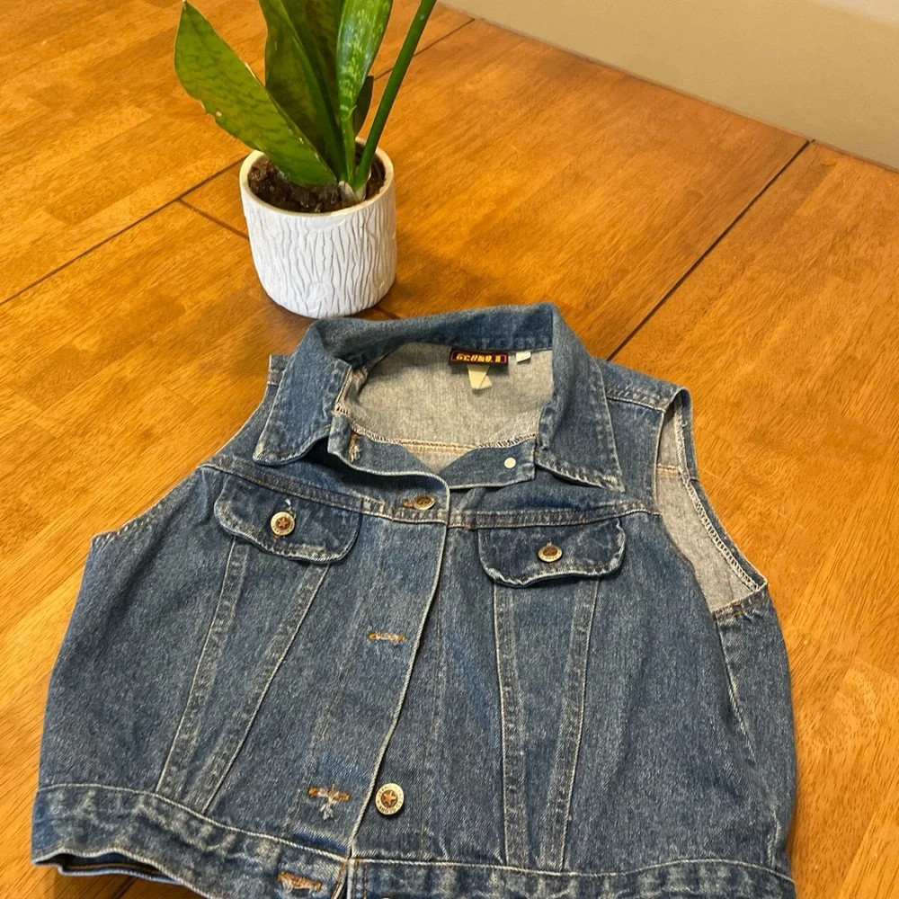 🔥Faded Glory 🖤Sleeveless Denim 😎Vest Jean Jacket Med. Vintage 90s Grunge Moto